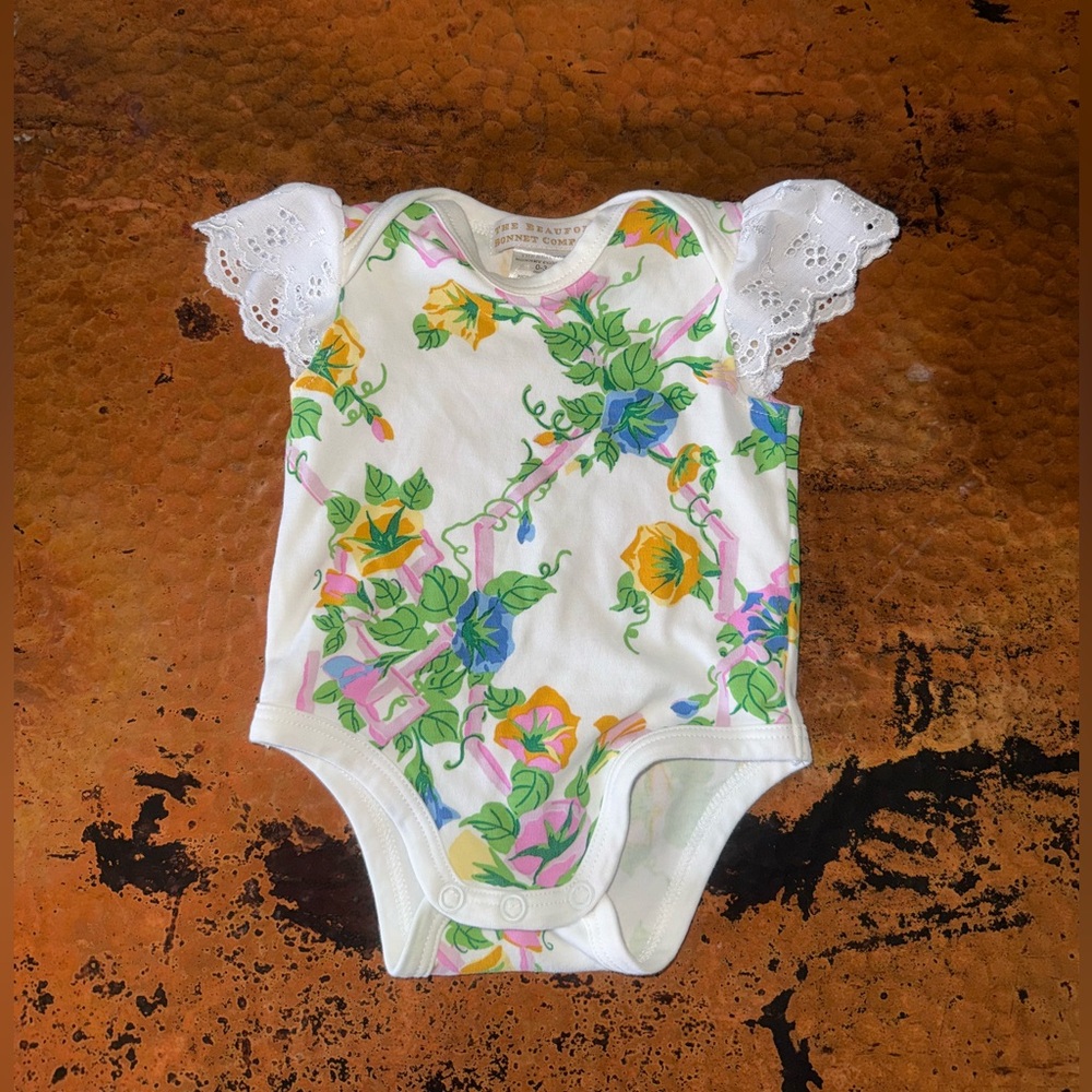 The Beaufort Bonnet Company Floral Vine Bodysuit with Lace Sleeves
